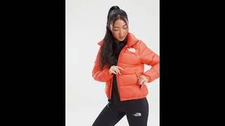 Shiny North Face Women's Quilted Hooded Puffer Jacket Bright Orange