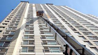 Amazing Process of Moving House With Ladder Truck in Korea. High-Rise Apartment Moving Skill