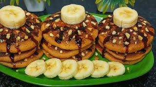 Eggless Fluffy Banana Pancakes Recipe | How To Make Banana Pancakes Recipe