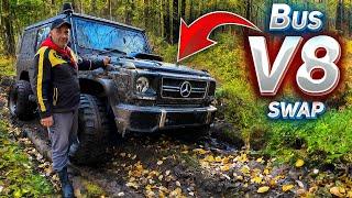 Off-roading in the G-wagen with old Soviet bus V8