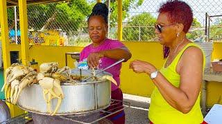 Jamaican Street Food in Kingston!! SPICY CRAB POT + Red Peas Chicken Foot Cow Skin Soup MUST WATCH!