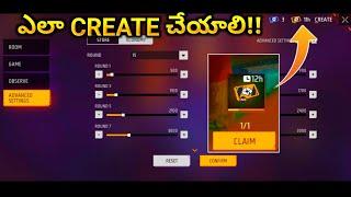 HOW TO CREATE CUSTOM ROOM CARD IN FREE FIRE; FREE FIRE CUSTOM ROOM CARD IN TELUGU; 12H ROOM CARD;