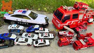 Fire Truck VS Police Cars! Let's Look for Diecast Cars【Kuma's Bear Kids】