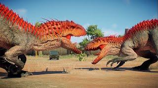 2x INDOMINUS REX vs 2x SPINOSAURUS DINOSAURS BATTLE - Jurassic World Evolution 2