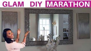 GLAM DIY MARATHON | Glam & Easy DIY Using Crushed Glass Mirror, Contact Paper & Bathroom Mirror DIY