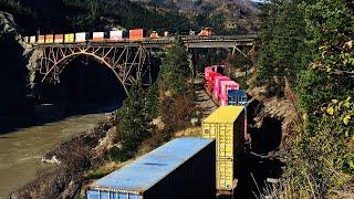 DOUBLE STACK TRAINS THRU CISCO BRIDGES IN THE FRASER CANYON!