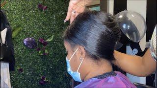 SILK PRESS MINIMAL HEAT‼️ NEW TECHNIQUES ‼️ She asked me to make her hair thick !! Instantly ‼️