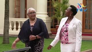 Margaret Kenyatta gives Rachel Ruto a tour of State House