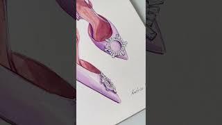 My new watercolour illustration  Amina Muaddi Shoes  #fashionillustration #art #drawing #style