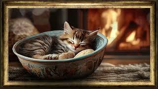 FIRE Crackling and Purring Sound for Cats to Sleep calming music for stress and anxiety relief