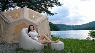 Inflatable Tent Camping by the Riverside | Nature Sounds ASMR