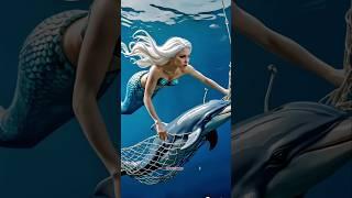 Beautiful Mermaid Saves Dolphin Trapped in Fishing Net – Heartwarming Rescue! #shortsfeed