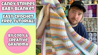 Easy Crochet Candy Stripes Baby/Toddler Blanket by Cody Tutorial - Two Row Repeat