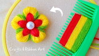  Super Easy Woolen Flower Making Trick with Hair Comb - You will Love It - DIY Woolen Flowers