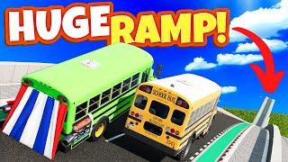 Can The NEW School Bus Survive a Big Ramp in BeamNG Drive Multiplayer?