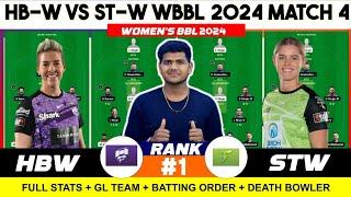 HB-W vs ST-W || HB W vs ST W Prediction || Hobart Vs Sydney Green 4TH WBBL MATCH