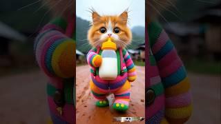  Beautiful Dress and holding milk bottle Cute Cat Dudi dudi dum dum 203 #Cute#kitten #Cat#shorts