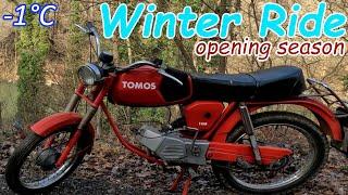 TOMOS ADVENTURE, Winter ride at -1°C, opening season on my new bike Tomos T14 from 1983.