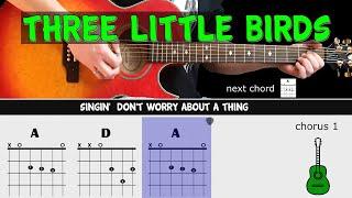 THREE LITTLE BIRDS - Bob Marley - Guitar lesson - Acoustic guitar (with chords & lyrics)