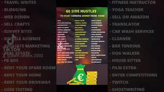 60 SIDE HUSTLES TO START EARNING MONEY FROM HOME #GrowYourWealth #OnlineIncome #MoneyTips