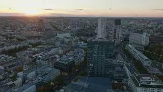 Aerial view of modern urban borough against setting sun. Charlottenburg neighbourhood, Berlin