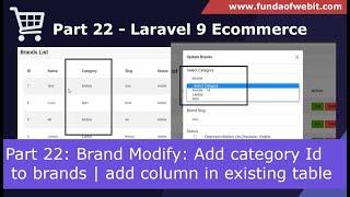 Laravel 9 Ecom - Part 22: Brand Modify : Add category Id to brands | add column in existing table