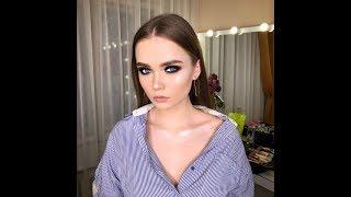 Вечерний макияж с использованием глиттера. Smoky eyes с пигментом. Блестящий макияж.