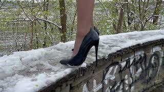 Snow trampling in high heels | ASMR