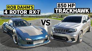 Rob Dahm’s 4 Rotor AWD RX-7 drag races 850hp Jeep Trackhawk!