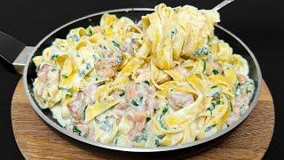 Die leckerste Pasta mit Hühnchen in cremiger Soße! Einfaches Abendessen Rezept in 10 Minuten!