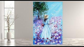 Beginner Acrylic tutorial /  STEP by STEP/ Girl in field / MariArtHome