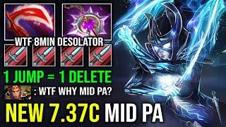 WTF 1 Jump = 1 Delete Solo Mid PA 8Min Desolator Brutal Hit Like a Truck Phantom Assassin Dota 2