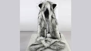 Women Fashion Wolf Ears Paws Faux Fur 3 in 1 Hat Scarf Mittens Winter Warm Cap