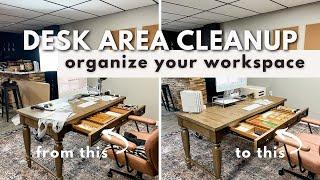 MESSY DESK CLEAN AND ORGANIZE WITH ME | Paper Storage, Cord Clutter, and Desk Drawer Organization