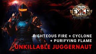 Cyclone + righteous fire + purifying flame unkillable juggernaut | Path of exile (POE)