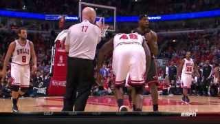 HD FULL VERSION LeBron James shoved down by Nazr Mohammed 2013 NBA Playoffs ECS Gm3 Heat at Bulls