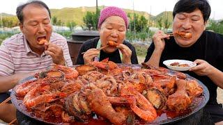 [해물 닭볶음탕] 낙지와 새우, 전복까지 넣은 해물 닭볶음탕 먹방! (Braised chicken with Seafood) 요리&먹방!! - Mukbang eating show