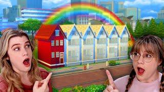 can we build a fully RED townhouse in the sims? | rainbow townhouses pt 1