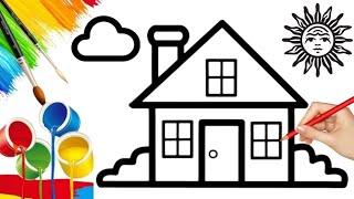 House Drawing, Painting and Coloring for Kids // How to Draw a House Drawings