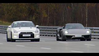 [4k] Porsche 918 Spyder vs Alpha  12+ Nissan GTR R35 TWO races on Highspeed Oval