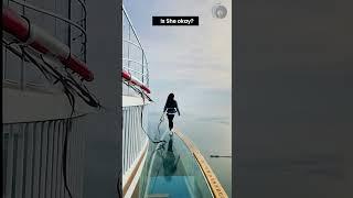 She was running confidently across the glass walkway… until disaster struck. #shorts