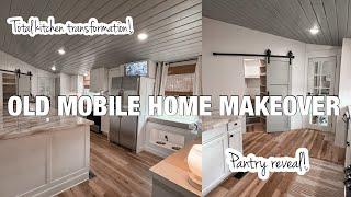 THE MOBILE HOME KITCHEN REMODEL IS COMPLETE! Old double wide trailer complete transformation!