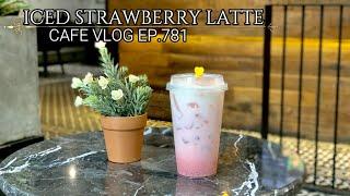 Cafe Vlog EP.781 | Iced Strawberry Latte | Non coffee drinks | Strawberry drinks