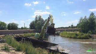 Плавающий Экскаватор.Берегоукрепительные работы с воды