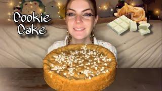 WHITE CHOCOLATE PEANUT BUTTER COOKIE CAKE MUKBANG! (Vegan) (No Talking)