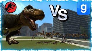 TREX Dinosaur VS Giant Spiders SNPC Fight Garry's Mod