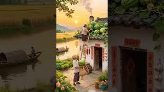  Harvesting Together – A Golden Sunset and a Lifetime of Love  #nature #village #scenery