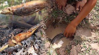 Rural Survival Skills - Delicious rural food|Dig a pit for fish | Bring it to grill, it's delicious