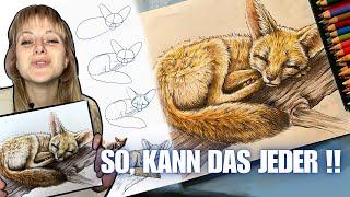 Realistisch Zeichnen mit Polychromos - so kann es wirklich JEDER! Wüstenfuchs - Anfängerfreundlich