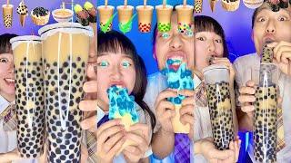 Rainbow Boba Emoji Food Challenge ASMR Compilation! Bubble tea (Part1)